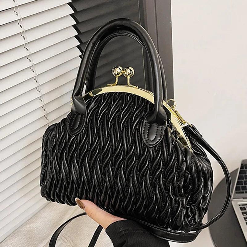 Green Silver Crossbody Bag Women Pleated Handbag Evening Clutch