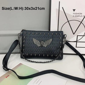 Skull Messenger Bag Chain Shoulder Bag PU Leather Handbags