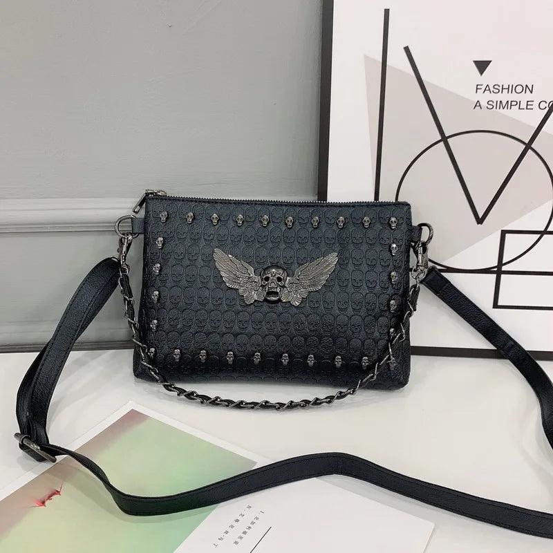 Skull Messenger Bag Chain Shoulder Bag PU Leather Handbags