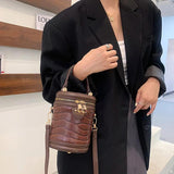 Green Brown Bucket Bag Messenger Purse Circular Shoulder Bags