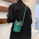 Green Brown Bucket Bag Messenger Purse Circular Shoulder Bags