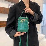 Green Brown Bucket Bag Messenger Purse Circular Shoulder Bags