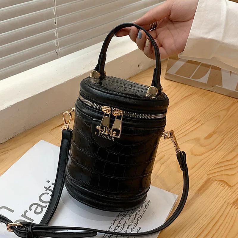 Green Brown Bucket Bag Messenger Purse Circular Shoulder Bags