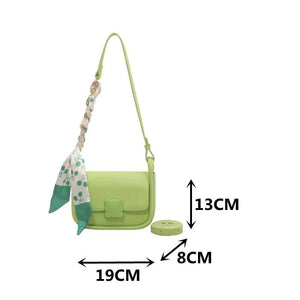 Soft Leather Crossbody Bag for Women with Silk Scarf Decoration