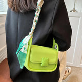 Soft Leather Crossbody Bag for Women with Silk Scarf Decoration