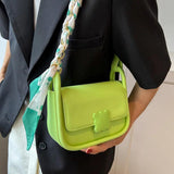 Soft Leather Crossbody Bag for Women with Silk Scarf Decoration