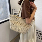 Summer Straw Woven Beach Tote Bag with Large Capacity