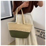 Summer Straw Woven Beach Tote Bag with Large Capacity
