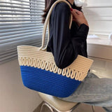 Summer Straw Woven Beach Tote Bag with Large Capacity