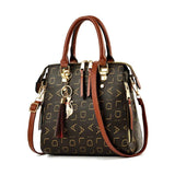 Women Crossbody Bag Letter Print Tassel Totes PU Leather Shoulder Bag