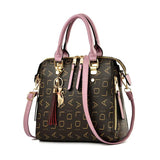 Women Crossbody Bag Letter Print Tassel Totes PU Leather Shoulder Bag
