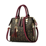 Women Crossbody Bag Letter Print Tassel Totes PU Leather Shoulder Bag