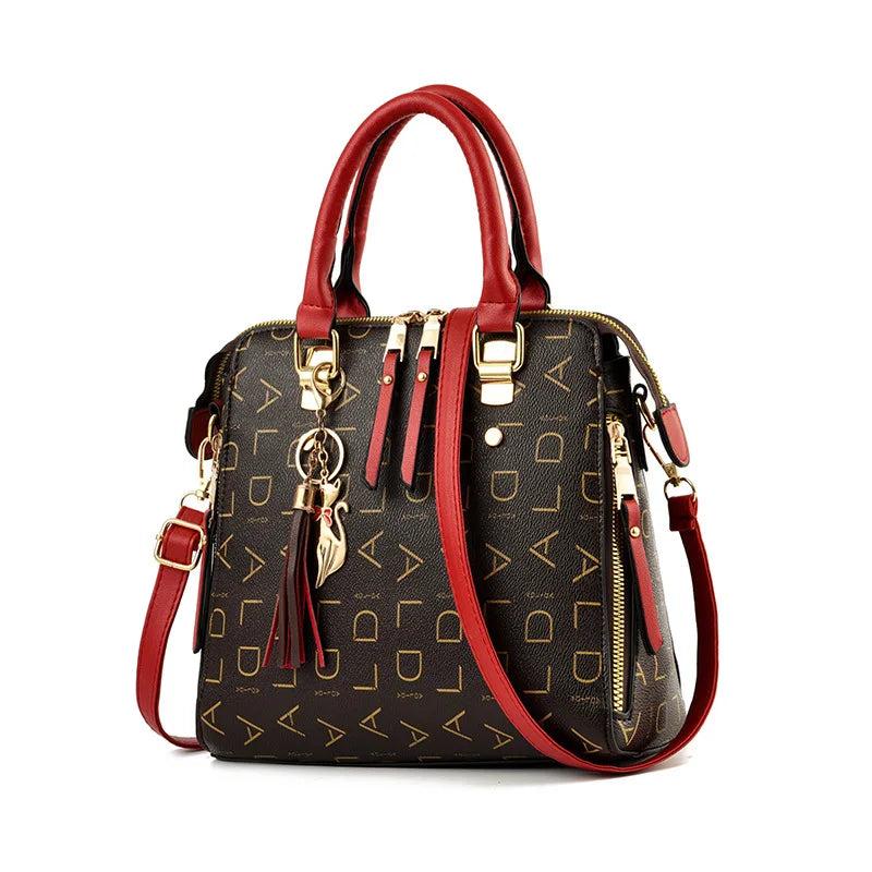 Women Crossbody Bag Letter Print Tassel Totes PU Leather Shoulder Bag