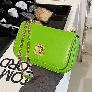 Women Green PU Leather Crossbody Bag Chain Shoulder Bag Ladies Brown Phone Sling