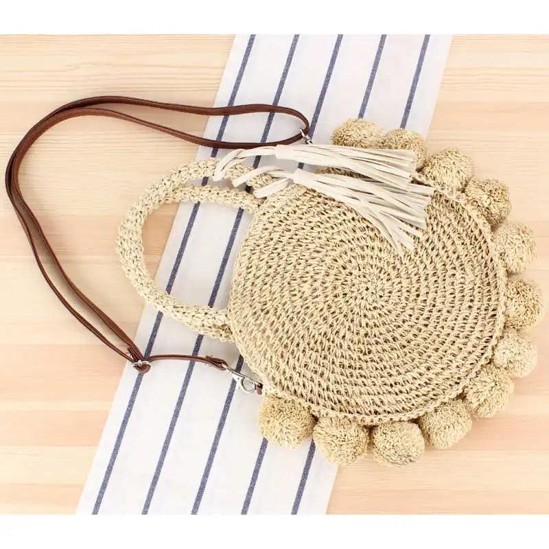 Boho Tassel Rattan Handbags Woven Crossbody Shoulder Bags Beach Purses