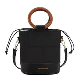 Vintage Leather Bucket Shoulder Bag Women Round Handle Handbag