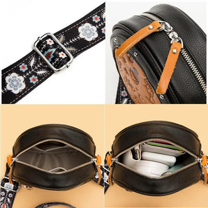 Leather Shoulder Bag Round Cowhide Ladies Handbags Crossbody Bag