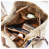 Women's Rattan Beach Straw Bucket Bag Handbag