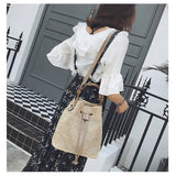 Women's Rattan Beach Straw Bucket Bag Handbag