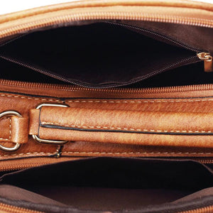 Women Shoulder Bag Handbag Pu Leather Double Zipper Tote Bag Brown