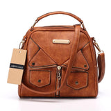 Women Shoulder Bag Handbag Pu Leather Double Zipper Tote Bag Brown