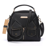 Women Shoulder Bag Handbag Pu Leather Double Zipper Tote Bag Brown