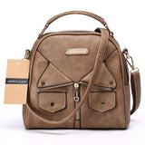 Women Shoulder Bag Handbag Pu Leather Double Zipper Tote Bag Brown