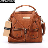Women Shoulder Bag Handbag Pu Leather Double Zipper Tote Bag Brown