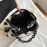 Stripes Women Handbag Large Capacity Thick Chain Shoulder Bags Canvas Big Totes