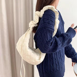 Ruched Strap Nylon Shoulder Bag for Women Quilted Padded Crossbody Tote