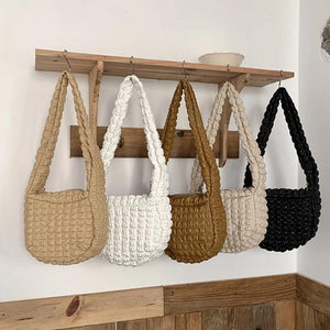 Women's PU Bubbles Large Handbag Puffy Padded Tote Bags Ruched Shoulder Bag