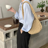 Women's PU Bubbles Large Handbag Puffy Padded Tote Bags Ruched Shoulder Bag
