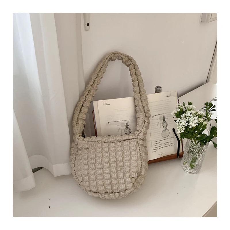 Women's PU Bubbles Large Handbag Puffy Padded Tote Bags Ruched Shoulder Bag