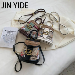 Graffiti Horseshoe Women High Leather Shoulder Bag Purses Handbags Crossbody