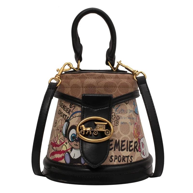 Graffiti Horseshoe Women High Leather Shoulder Bag Purses Handbags Crossbody