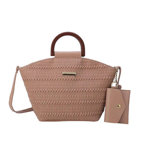 PU Leather Crossbody Bag Wooden Handle Tote for Party Cluth Purses