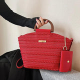 PU Leather Crossbody Bag Wooden Handle Tote for Party Cluth Purses
