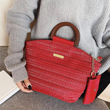 PU Leather Crossbody Bag Wooden Handle Tote for Party Cluth Purses