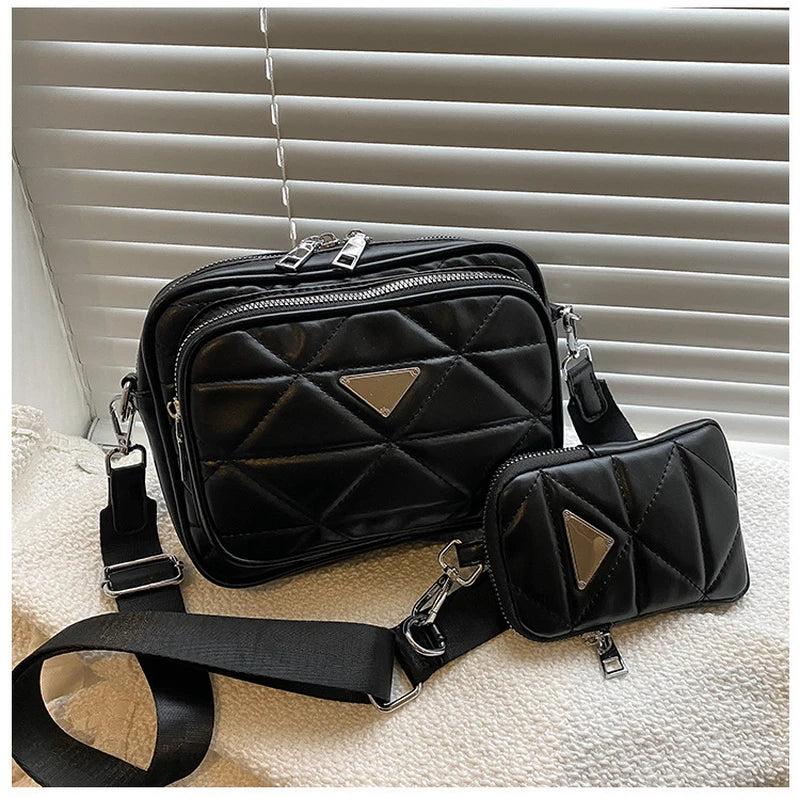 Diamond Lattice Crossbody Bag for Women with Wide Strap