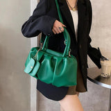 Women Large Capacity Fold Handbags Ladies Yellow Pu Leather Shoulder Bags