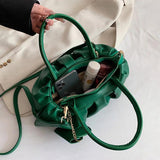 Women Large Capacity Fold Handbags Ladies Yellow Pu Leather Shoulder Bags