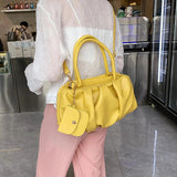 Women Large Capacity Fold Handbags Ladies Yellow Pu Leather Shoulder Bags