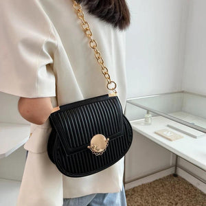 Women Orange Saddle Bag Chain Shoulder Bag Crossbody Bag