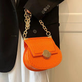 Women Orange Saddle Bag Chain Shoulder Bag Crossbody Bag