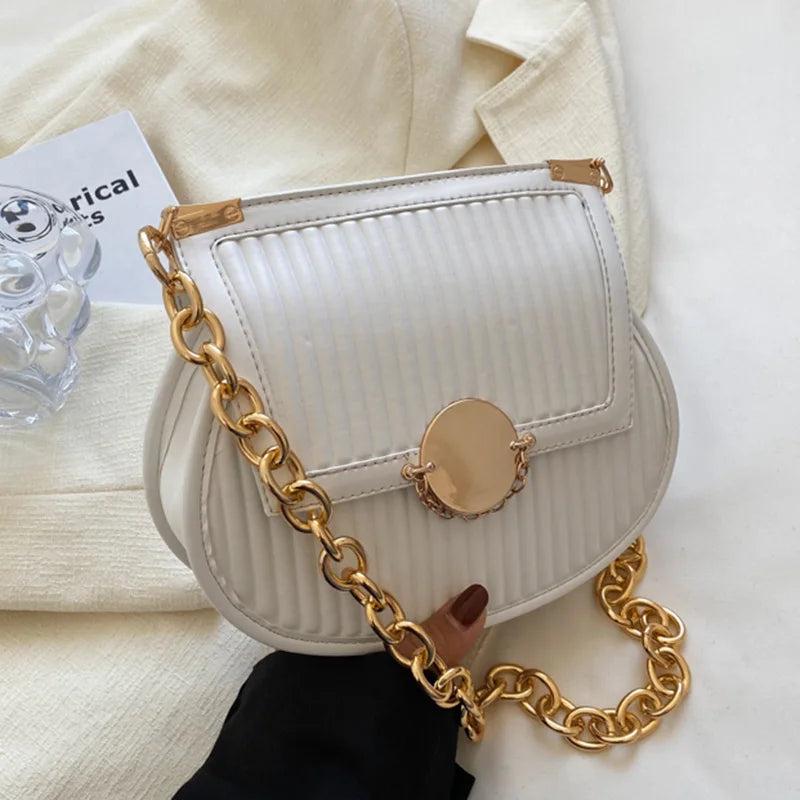 Women Orange Saddle Bag Chain Shoulder Bag Crossbody Bag