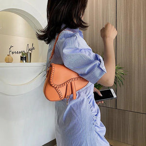 Twisted Weave Leather Saddle Shape Handbag