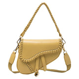 Twisted Weave Leather Saddle Shape Handbag