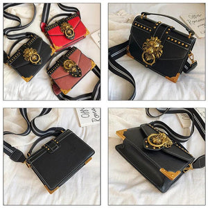 Metal Lion Head Shoulder Bag Mini Square Messenger Bag
