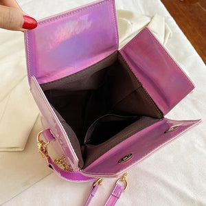 Chinese Tower Print Women Shoulder Bag Laser Small Purse Chain Crossbody Messeng