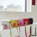 Chinese Tower Print Women Shoulder Bag Laser Small Purse Chain Crossbody Messeng